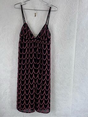 Paula Hian Brown Slip Dress with Pink Scallop Dot Print Size 4